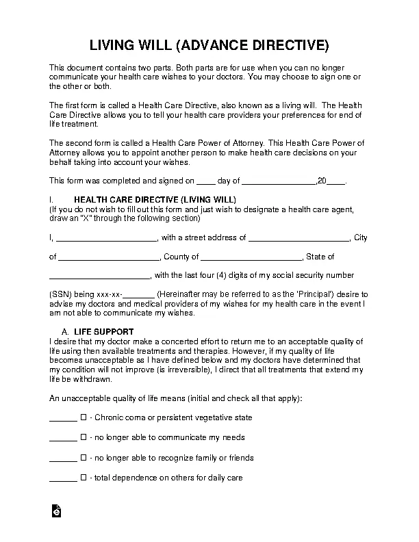 living will vs advance directive