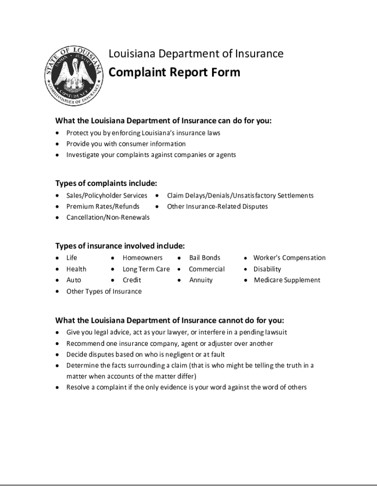 state insurance department complaint